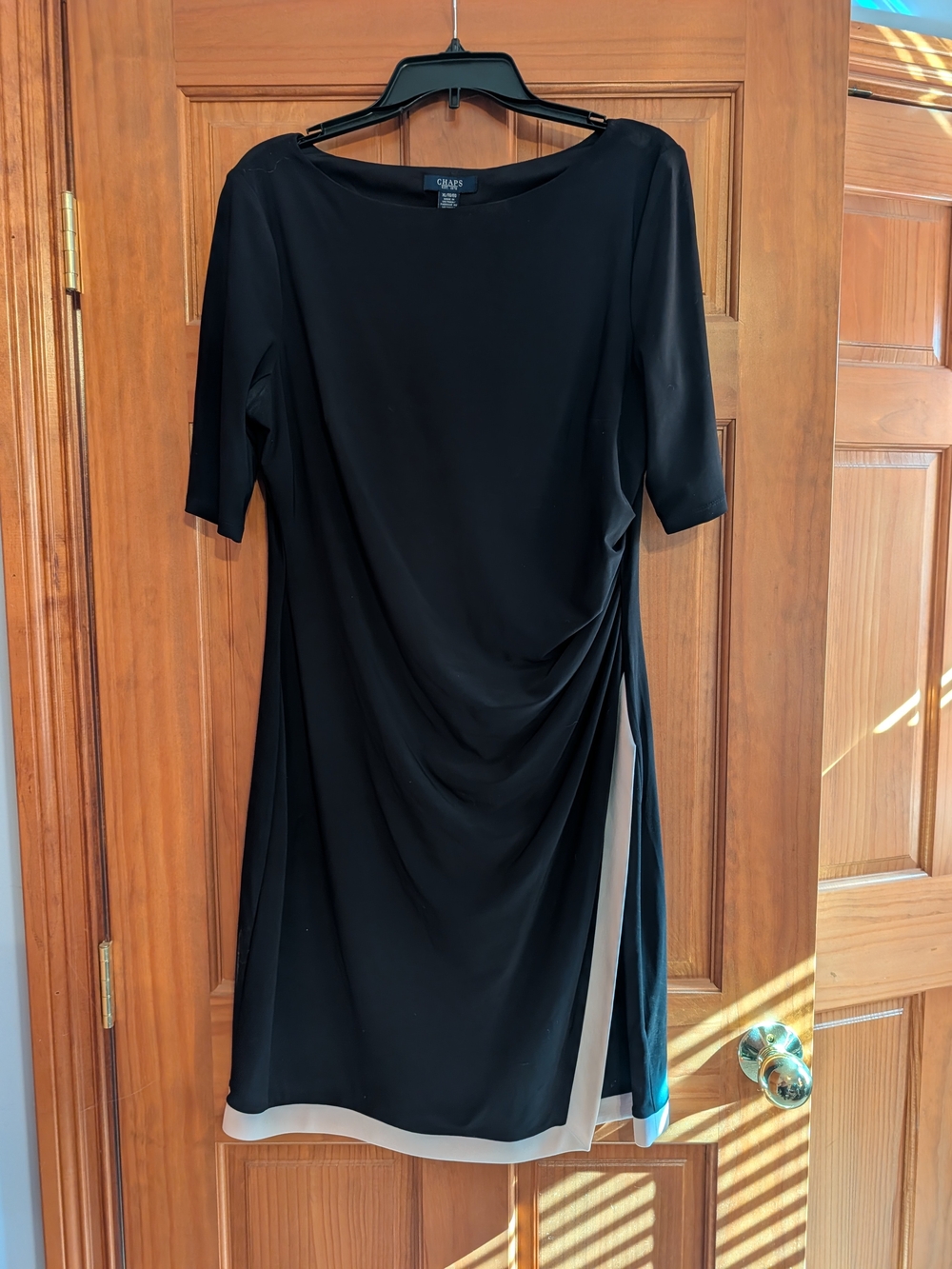Chaps Black Midi Dress with Cream Trim